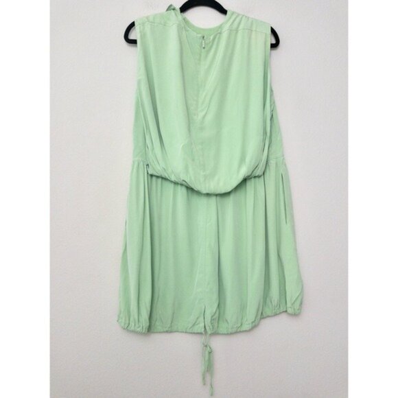 Tibi Eco Silk Cape Mini Dress 2 Mint Green Zip Sleeveless Tie Hem - Picture 11 of 16